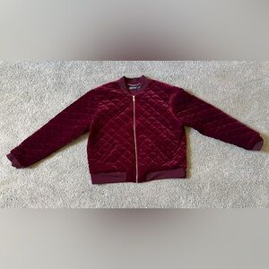 Lauren Ralph Lauren Red/Burgandy Plush Velvet Quilted Bomber Jacket Womens XL